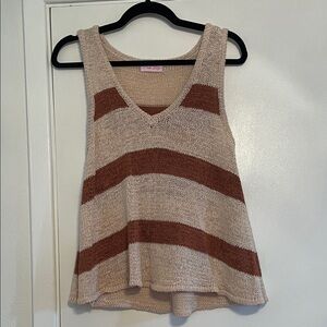 Pink Lily Beige and Brown Striped Sweater Tank Top